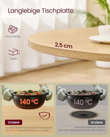 Круглий обідній стіл VASAGLE, маленький кухонний стіл для 4 осіб, сільський стиль, водостійка поверхня, діаметр 80 см, висота 74,8 см, для їдальні, вітальні, колір золотий дуб KDT082Y02