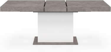 Розкладний прямокутний обідній стіл Eden, на 6-10 осіб, бетонний та білий, 160-200 см