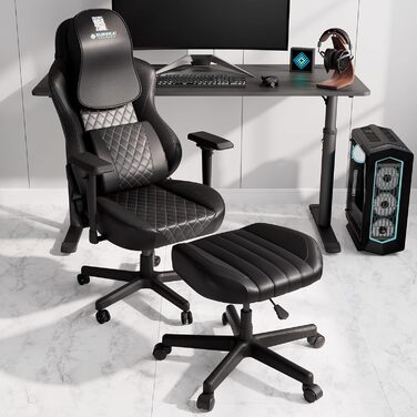 Ергономічний стілець EUREKA з регульованою висотою та коліщатками, офісний стілець для м&39якого комфорту, нековзна основа, поворотний стілець на 360, висота сидіння 43-51 см (чорний)