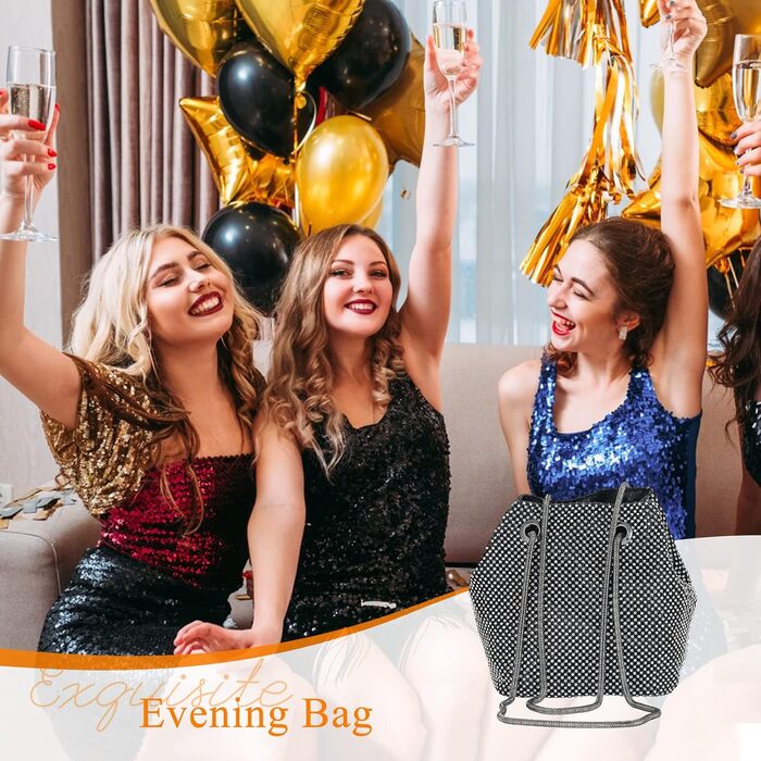 Блискуча вечірня сумочка зі стразами, клатч-відерце з діамантами, мініатюрна сумка на ланцюжку для весілля, банкету, випускного, чорна