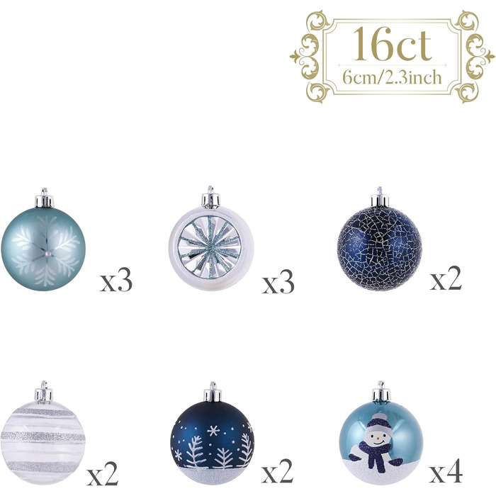 Різдвяні кульки 16 шт сріблясто-блакитний Valery Madelyn
