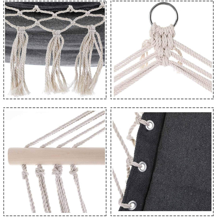 Підвісне крісло DETEX Вантажопідйомність 150 кг Подушка сидіння Макраме Вулична/Приміщень Підвісна гойдалка Підвісне крісло Підвісна гойдалка Крісло-гойдалка Сіре