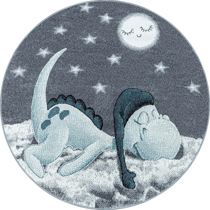 Дитячий килим милий динозавр візерунок синій і сірий 120 х 170 см - килим з коротким ворсом дитяча кімната дитяча кімната для дівч