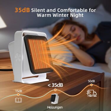Енергозберігаючий вентилятор-обігрівач, PTC матеріал з 2 режимами, невеликий портативний вентилятор-обігрівач, захист від перегріву та перекидання, портативний та тихий вентилятор-обігрівач для дому, офісу, спальні