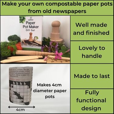 Набір для виготовлення паперових горщиків для садівництва - Все, що потрібно, щоб зробити власні біорозкладні горщики для рослин та розсади зі старих газет та посадити рослини