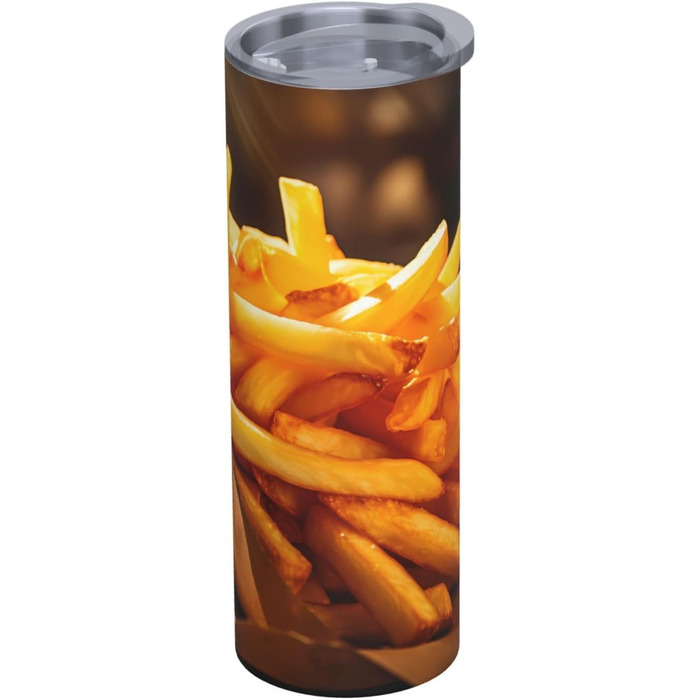 Кухоль з прямою трубочкою, 590 мл, дизайн картопля фрі, дорожній кухоль з принтом, підходить для кемпінгу, офісу та дому