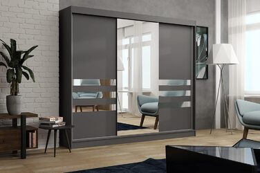 Брент - Шафа з дзеркалом Henry, ширина 250 см, шафа для спальні з 1 рейкою для одягу та полицями для одягу, шафа сірого кольору 250 см сірого кольору