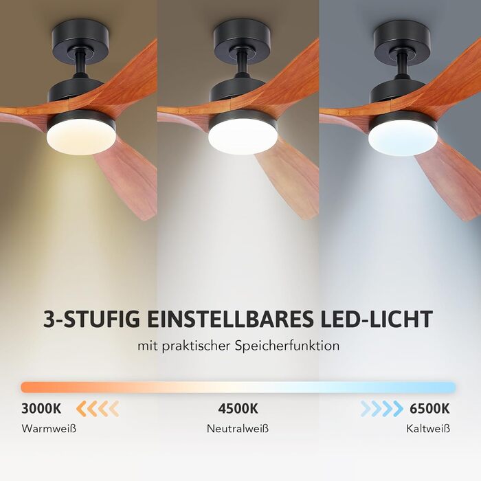 Стельовий вентилятор CO-Z з пультом дистанційного керування 52-дюймовий дерев'яний вентилятор Світлодіодне світло Робота влітку та взимку Тихий двигун постійного струму для внутрішнього та зовнішнього покриття