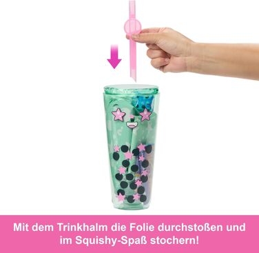 Лялька та аксесуари серії Barbie Pop Reveal Bubble Tea, лялька-модель із запашного зеленого чаю з домашнім улюбленцем, 8 сюрпризів