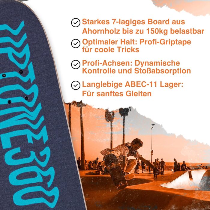 Скейтборд 31" Turquoise Fun Street – дитячий бірюзовий компліт 7-шаровий клен, для будь-якого віку та стилю, готовий до катання