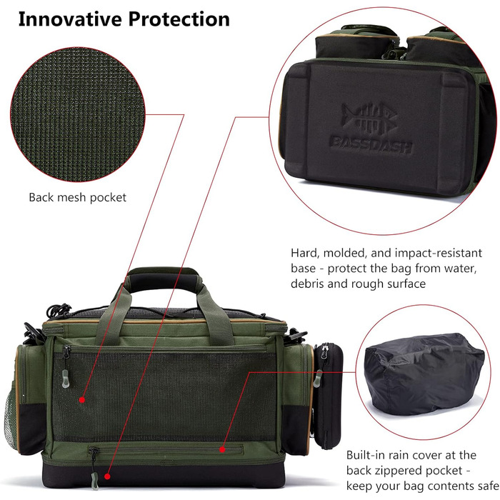 Сумка для рибалки Bassdash Сумка на плече Водонепроникна легка сумка для зберігання спорядження з чохлом від дощу Army Green M