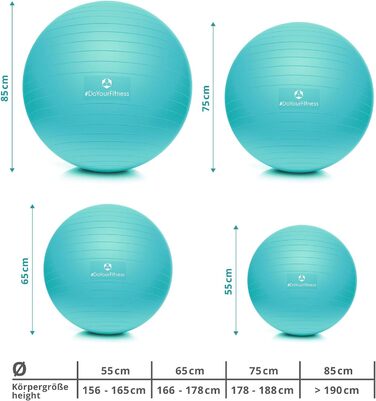 М'яч для вправ з м'ячем М'яч для фітнесу сидячи від 55 см до 85 см Захист від вибуху Тренувальний м'яч, йога, пілатес, тренажерний зал і офіс М'яч для фітнесу та баланс для основних тренувань М'яч для вагітних (75 см (зріст приблизно 178-188 см), зелений)