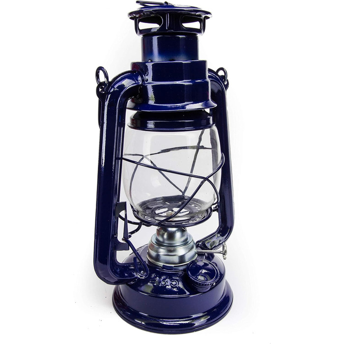 Газова лампа 30 см, синя, з порошковим покриттям, скляна, штормовий ліхтар, кемпінгова