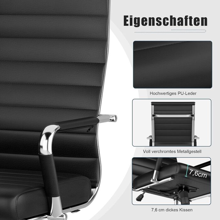 Ергономічне офісне крісло UEV, до 150 кг, штучна шкіра, чорний (срібна основа)