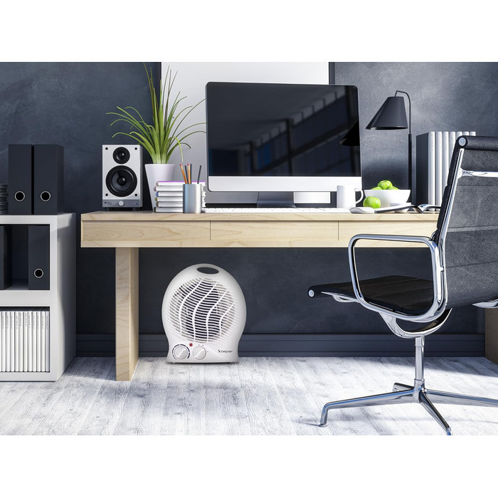 Тепловентилятор BEPER P203TER202, 2000 Вт, 2 рівні потужності, компактний вентилятор з регульованим термостатом, еко-режимом та автоматичним вимкненням, білий