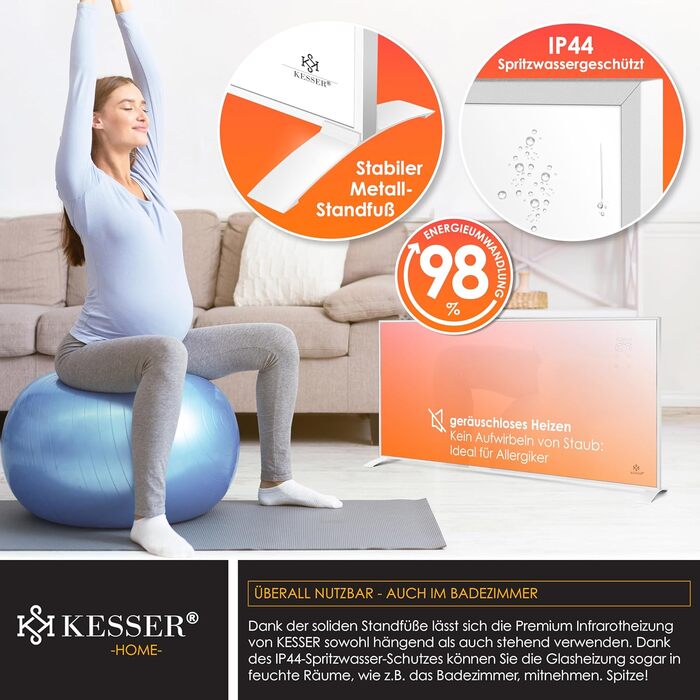 Інфрачервоний обігрівач KESSER, енергозберігаючий інфрачервоний окремостоячий та настінний електричний обігрівач, 700 Вт з пультом дистанційного керування, термостатом та керуванням за допомогою застосунку, електрична нагрівальна панель, конвекторний обіг