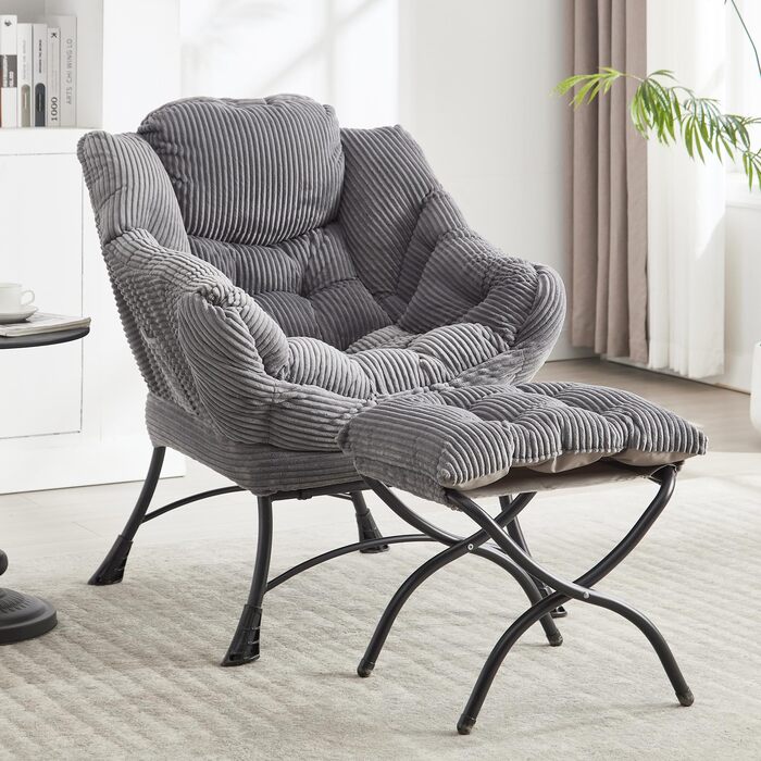 Крісло-гойдалка з оттоманкою, реклайнер з підніжкою крісло для спальні для дорослих, сучасне декоративне крісло для відпочинку з підлокітниками, ергономічна підставка для ніг, сірий колір