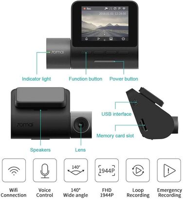 Автомобільна камера передній реєстратор FHD 1944P ADAS Cam Автомобільний відеореєстратор з голосовим управлінням, аварійний запис,