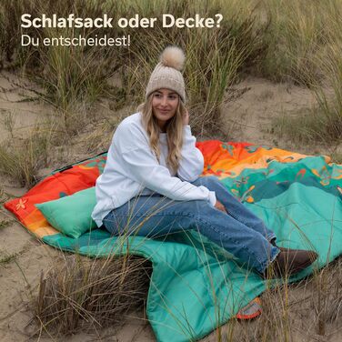 Спальний мішок Skandika Sovro Blanket Вуличний спальний мішок для дорослих, 3 сезони, може використовуватися як подвійний спальний мішок, спальні мішки для кемпінгу з подушкою, теплий спальний мішок для дорослих 190 см Веселка