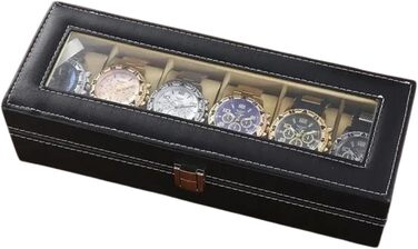 Звичайний чохол для годинника шкіра штучна, 30 x 11 x 8 см Водонепроникний чоловічий органайзер із 6 відділеннями, мяка підкладка, знімна подушечка для годинника, дорожній чохол