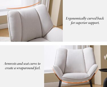 Сучасне м&39яке крісло/крісло-шезлонг/крісло для читання/крісло-підлокітник з металевими ніжками для спальні/вітальні, лляне, бежевий