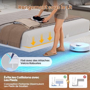 Плаваючий каркас ліжка 140x190 зі світлодіодним освітленням та зарядною станцією, Плаваючий каркас ліжка з узголів&39ям для зберігання, Металеве ліжко з металевою рейковою основою, Гостьове ліжко, Двоспальне ліжко, Дитяче ліжко - без матраца, 140 x 190 см