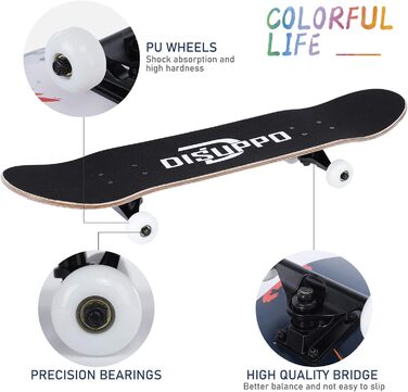 Скейтборд DISUPPO 79 x 21 см для дорослих, дівчат, хлопців, підлітків, початківців, 7 шарів A-Level Maple Double Kick Concave Stan