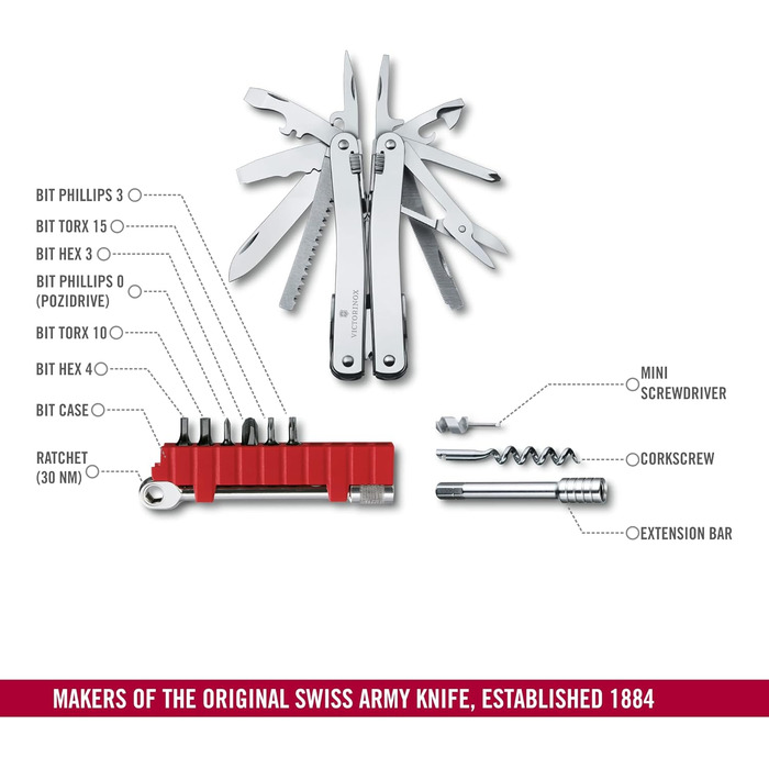 Багатофункціональний інструмент VICTORINOX Swiss Tool Spirit X Plus Ratchet, 36 функцій, швейцарського виробництва, мультитул з фі
