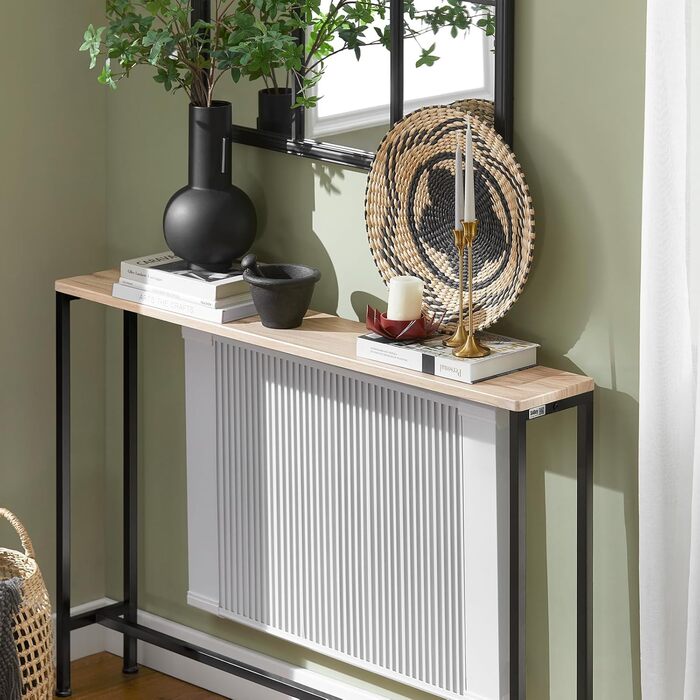 Вузький консольний столик SoBuy для коридору Консольні столики для вітальні, вінтажний металевий сервант, міцний дизайн ідеально підходить для меблів у коридорі, офісі натуральний та чорний, 120x80x20 см, FSB19-XL-Z Світлий натуральний та чорний 1208020 с