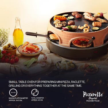 Піч для піци Emerio, PIZZARETTE оригінал, гриль для раклету для піци 3 в 1, запатентована конструкція, для міні-піци, справжня сімейна розвага на 6 осіб, PO-113255.4