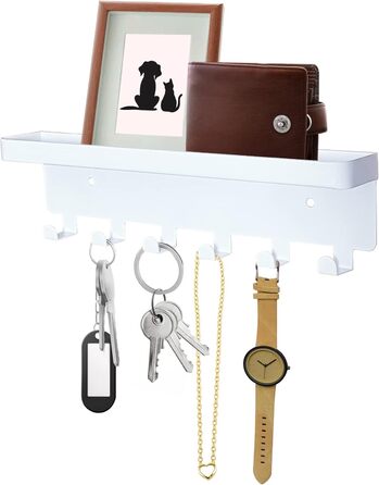 Ключниця настінна, гачок для ключів з лотком і 6 гачками, настінна ключниця для передпокою, ключниця з полицею для зберігання пошт