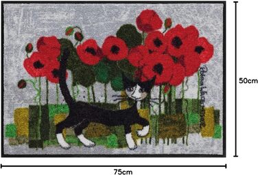 Килимок для дверей Salonloewe Rosina Wachtmeister Lifestyle Poppywalk 50x75 см Килимок для входу Килимок для дверей Коти Різнокольорові квіти, що прається