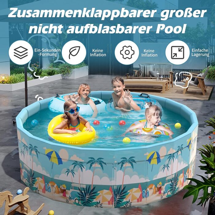 Складаний басейн на рівні землі, ненадувний відкритий басейн для дітей та дорослих, круглий призматичний басейн, 160 см 45 см