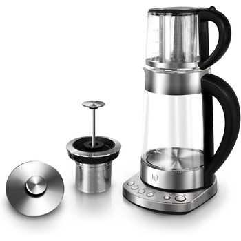 Скляний чайник Impolio PREMIUM LED з регулюванням температури функція збереження тепла, ситечко для чаю з нержавіючої сталі насадк