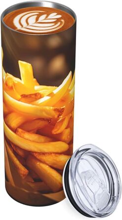 Кухоль з прямою трубочкою, 590 мл, дизайн картопля фрі, дорожній кухоль з принтом, підходить для кемпінгу, офісу та дому