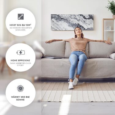 Інфрачервоний обігрівач Qarama з натурального каменю потужністю 800 Вт суцільний настінний обігрівач із справжнього натурального каменю, енергозберігаючий та тихий, включаючи цифровий термостат, виготовлений у Німеччині з 5-річною гарантією. Qarama потужн