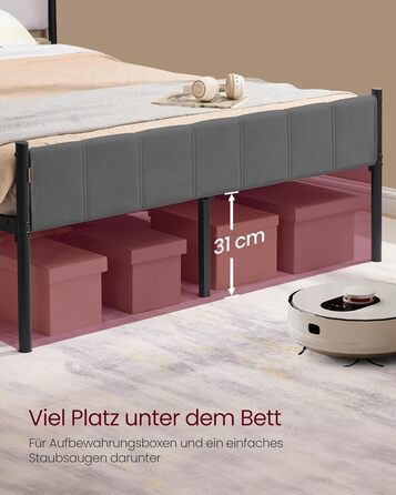 Каркас двоспального ліжка VASAGLE, каркас ліжка, 140 x 200 см, з м&39яким узголів&39ям, каркас ліжка, сталеві ламелі, витримує навантаження до 500 кг, легке складання, колір &quotсланцево-сірий&quot RMB974GN01 140 x 200 см, колір &quotсланцево-сірий&quot