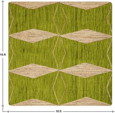 Килимок CASAVANI Kilim, 12 квадратів, бохо-килимок, плетений килимок, зелений / бежевий, джутовий килимок, пилосос, ручне ткацтво,