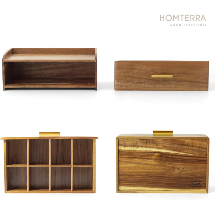 Чайна скринька з дерева акації Стильне сховище для чаю з шухлядою 8 великих відділень (до 144 чайних пакетиків) Органайзер для чайних пакетиків з полицею Розміри 33 см x 20 см x 13 см