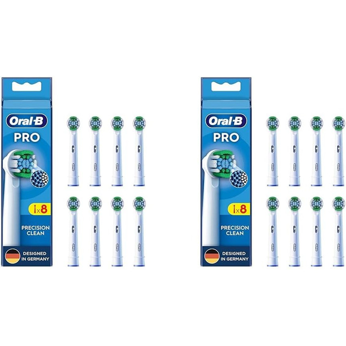 Щітки Oral-B Pro Precision Clean для електричної зубної щітки, 16 шт. , для чищення зубів, X-щетина, оригінальна насадка для зубної щітки Oral-B, упаковка, готова до поштової скриньки, розроблена в Німеччині (8 шт. (2 шт. в упаковці))