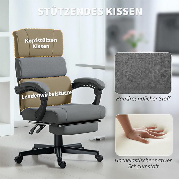 Офісне крісло HOMCOM, ергономічне робоче крісло з підлокітниками та підставкою для ніг, регульоване по висоті поворотне крісло з оксамитовим виглядом, комп&39ютерне крісло, темно-сіре