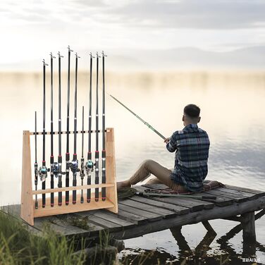 Дерев&39яний тримач для вудок на 10 вудок з кріпильними аксесуарами, 60 x 18 x 58 см, оригінальне дерево, підставка для вудок