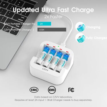 Акумуляторні літієві батарейки AAA 1,5 В - Висока ємність 1100 мВтгод - 1300 циклів зарядки - 8 батарейок із зарядним пристроєм, швидка зарядка за 2 години, постійна потужність, низький саморозряд. Батарейки із зарядним пристроєм, 8 шт. білий зарядний при
