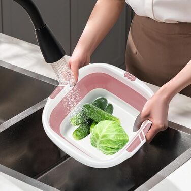 Складаний умивальник - Миска Портативна ванна для миття обличчя, одягу, ніг, замочування, кемпінгу, прання, рожева