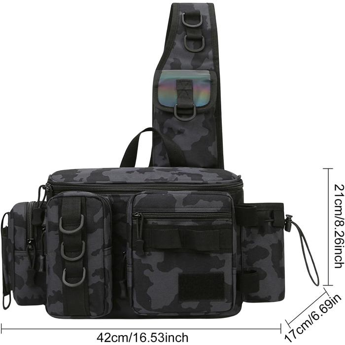 Рибальська сумка Dokeno Sling, наплічна сумка для риболовлі, чорна водонепроникна сумка для рибальських аксесуарів, рибальське спорядження, зносостійка сумка через плече для походів на природі Риболовля Кемпінг Полювання