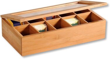 Чайна коробка з 10 відділеннями та оглядовим віконцем, матеріал бамбук, розміри Ш 36 x Г 20 x В 9 см, колір коричневий 58901 13 36 x 20 x 9 см коричневий
