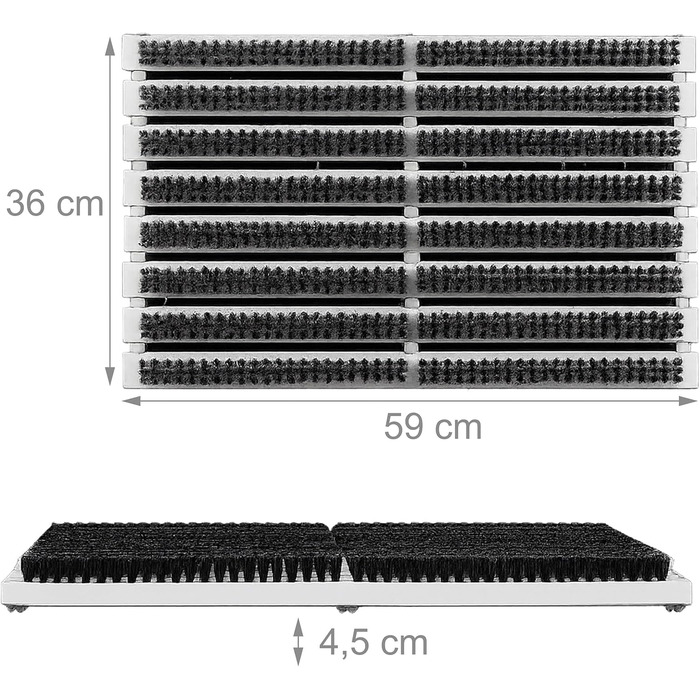 Скребок для взуття Relaxdays, нековзна основа, міцна щетина PP, для використання на вулиці та всередині приміщень, килимок-щітка, дерево, сірий