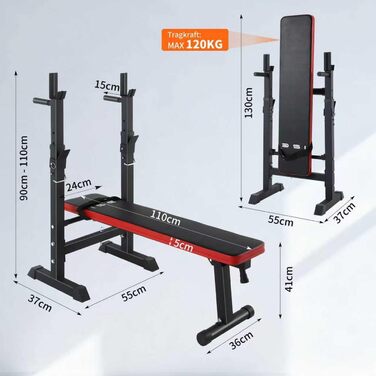 Складана регульована силова лава ISE зі штангами для гантелей та віджимань, тренувальні лави, регульовані, червоний/чорний 544-BK, білий/чорний 544-WH SY-544-BK