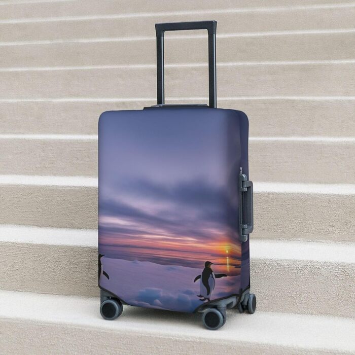 Чохол для валізи Пінгвіни на заході сонця, міцний захист для багажу розміром 45.7-81.3 см, малий, чорний