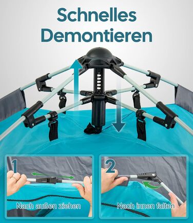 Пляжний намет для 2-4 осіб, розкладний пляжний намет, захист від сонця UPF 50, водонепроникний для сімей, для пляжу, кемпінгу, саду, синій